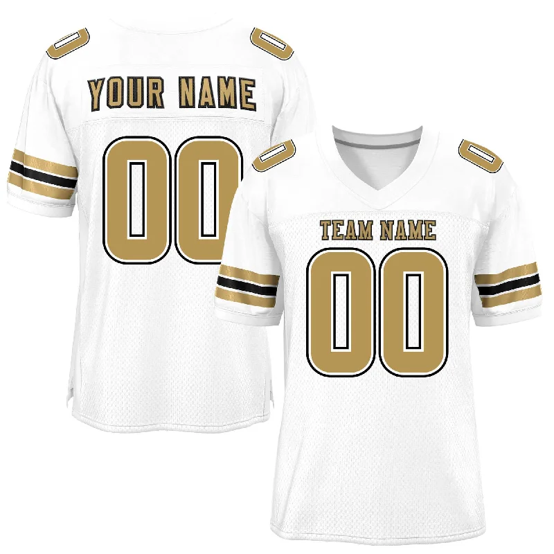 Custom White Old Gold-Black Classic Style Mesh Authentic Football Jersey