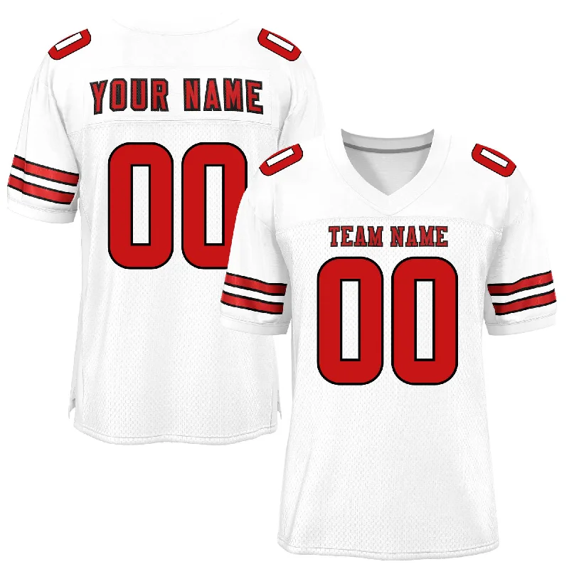 Custom White Red Classic Style Mesh Authentic Football Jersey