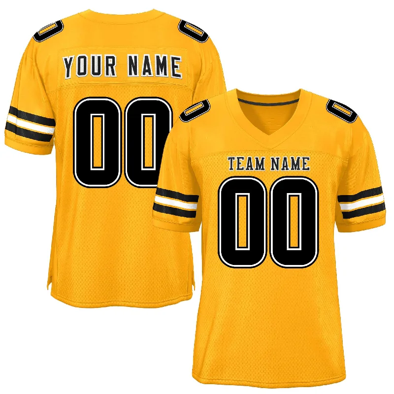 Custom Yellow Black-White Classic Style Mesh Authentic Football Jersey