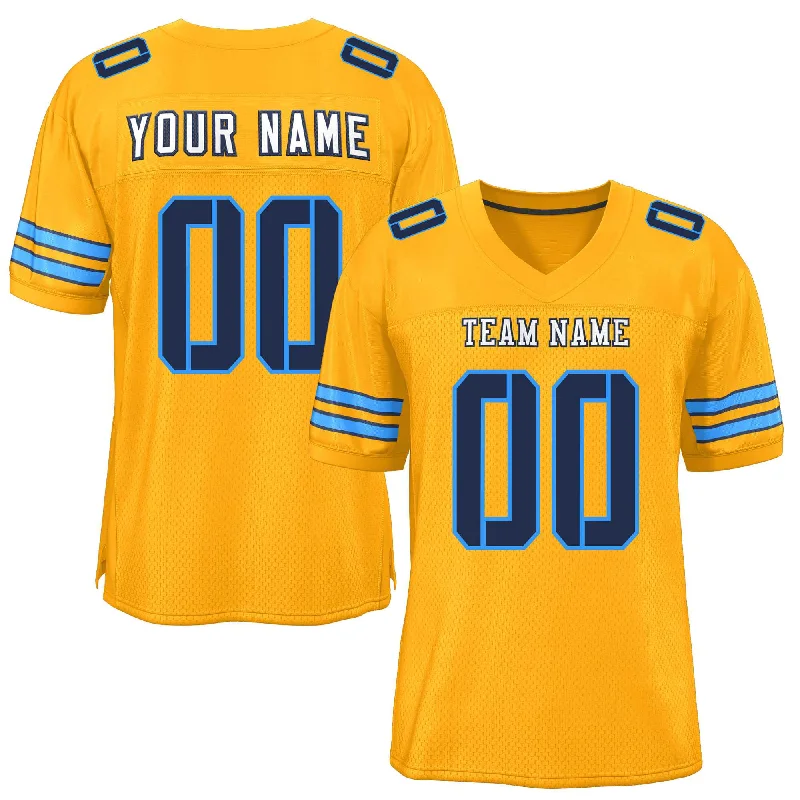 Custom Yellow Navy-Powder Blue Classic Style Mesh Authentic Football Jersey