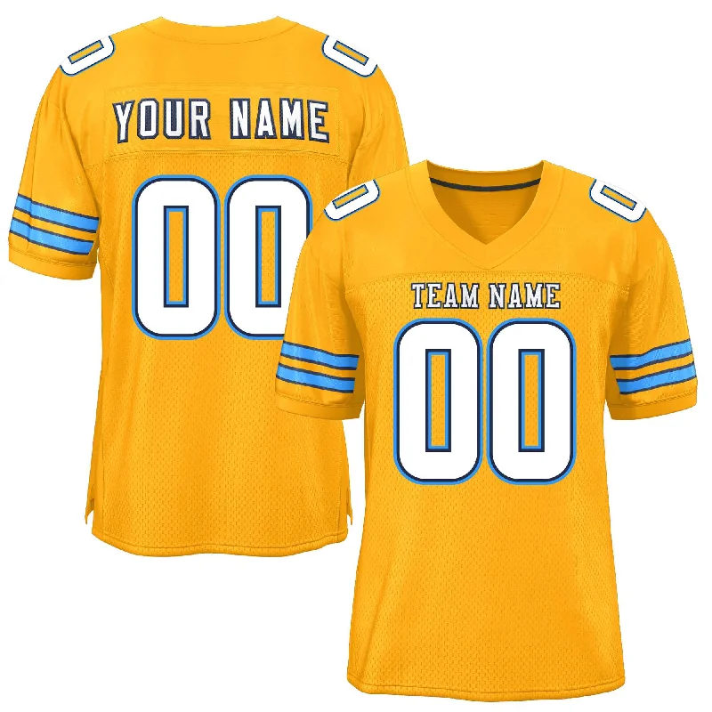 Custom Yellow White-Powder Blue Classic Style Mesh Authentic Football Jersey